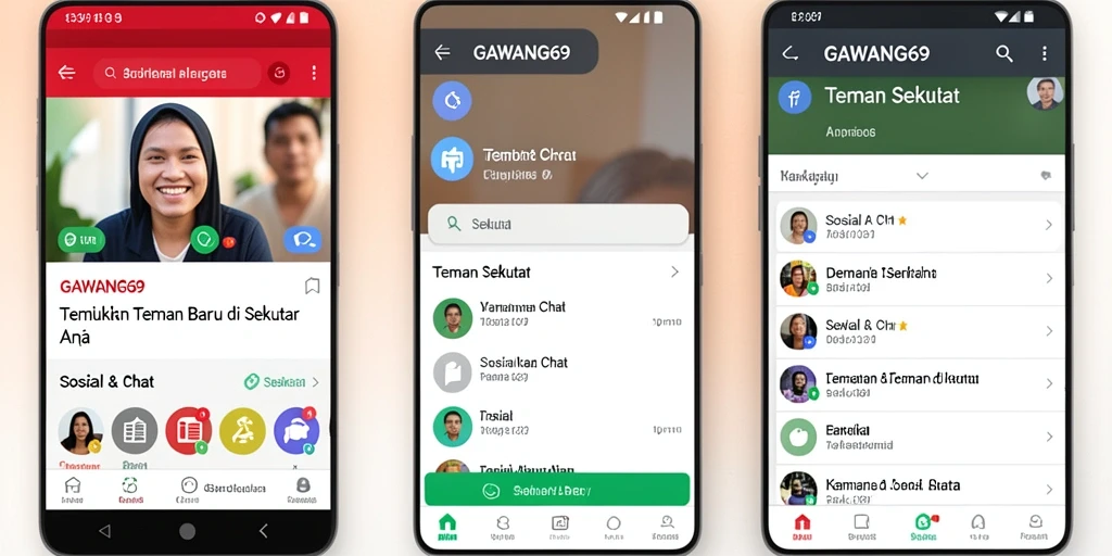 Tampilan antarmuka GAWANG69 untuk menemukan teman sekitar.