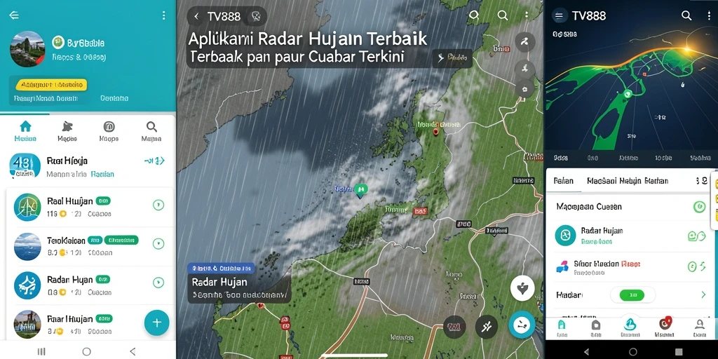Tampilan antarmuka utama aplikasi TV888 dengan fitur Radar Hujan.