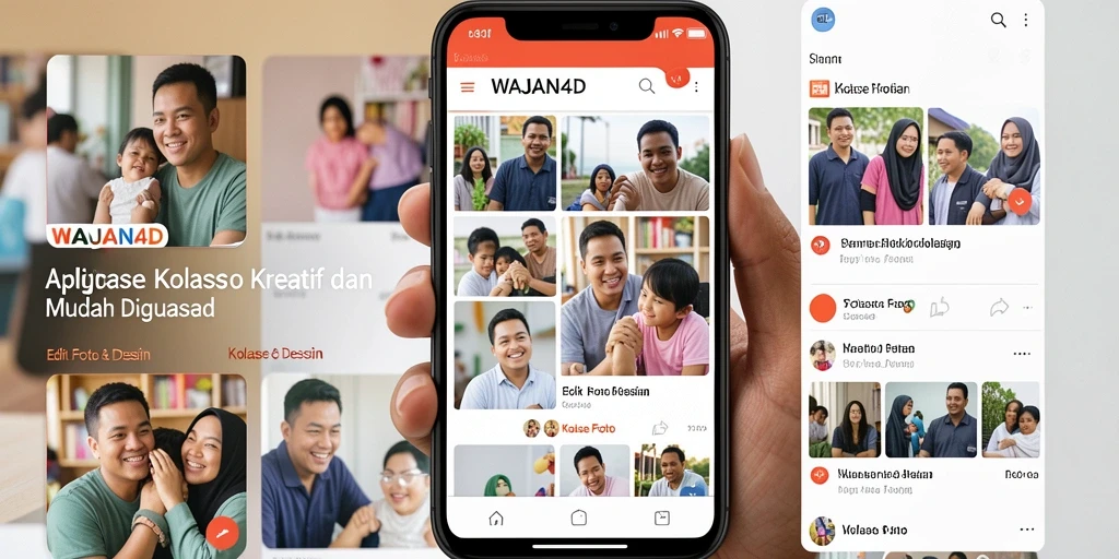 Antarmuka WAJAN4D menampilkan berbagai alat kolase foto yang menarik.